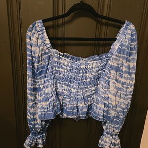 ZARA Blue and White Smocked Women's Top